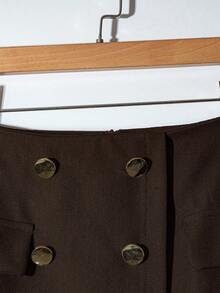 Franclia Women's Minimalist Button Decor Flap Detail Skirt, Spring/Summer - Brown - View 5