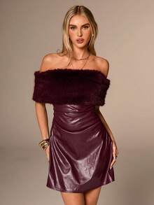Avantive Burgundy Autumn 70s Night Out Party Mini Dress,Women's Off-Shoulder Bodycon Halloween Costumes,Vintage Y2k Christmas Dress,Country Concert Outfit - Burgundy - View 7