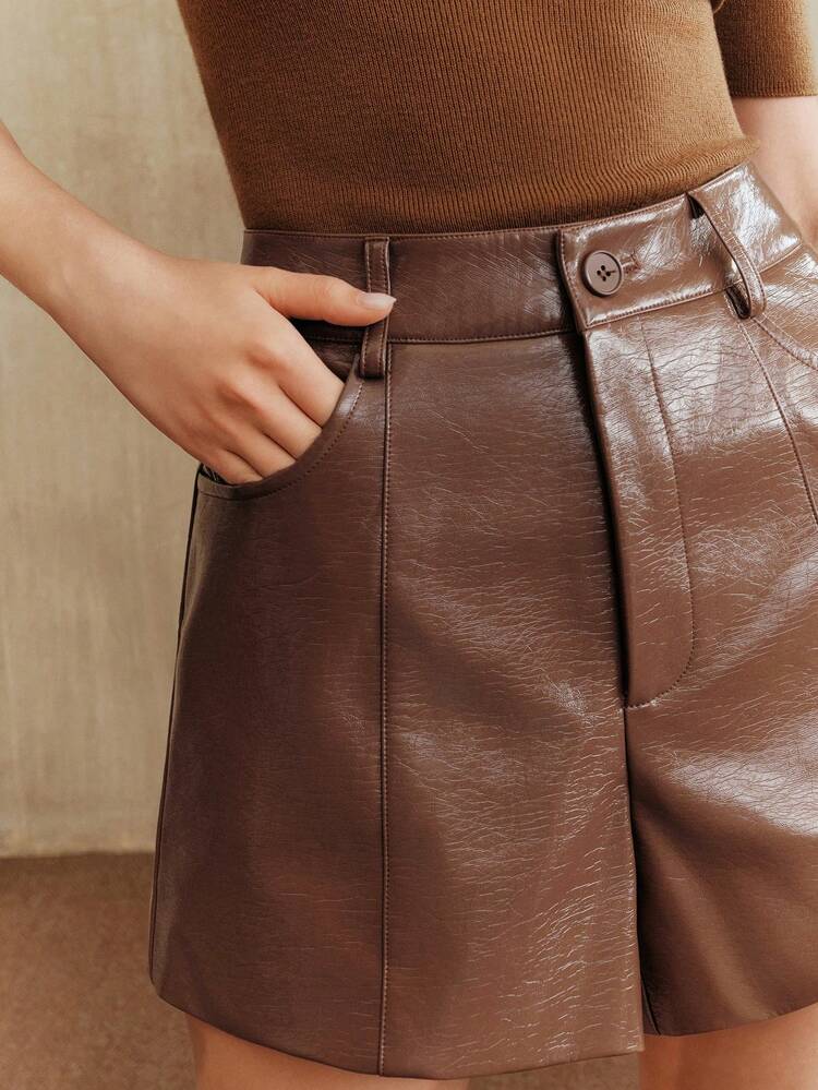 Shorts Femininos Elegantes e Brilhantes de Couro PU Polarizado Bordô, Adequados para Verão, Ano Novo, Outono/Verão, Natal, Ano Novo, Festa, Elegante, Luxuoso, Formal, Chique