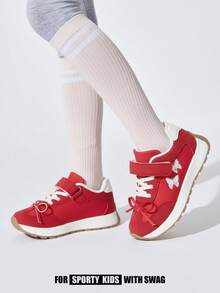 JNSQ 1 Pair Girls' Style Color Block PU Leather Bow Embroidered Fashion Casual Classic Sneakers, Suitable For All Seasons, Christmas - Red - View 4