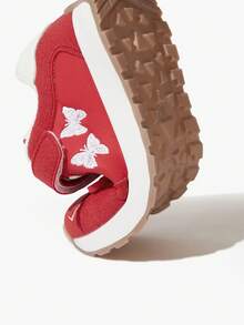 JNSQ 1 Pair Girls' Style Color Block PU Leather Bow Embroidered Fashion Casual Classic Sneakers, Suitable For All Seasons, Christmas - Red - View 8