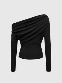 ROMWE Set de 2 tops cortos ajustados con hombros oblicuos y drapeado para mujer - Multicolor - Ver 4