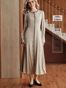 Uhlyne Váy Maxi cài nút thanh lịch dành cho nữ, mùa thu - Volcanic Gray - Xem 3