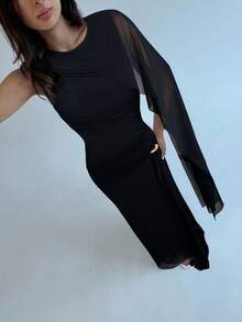 Aloruh Damen elegantes Kleid mit rundem Ausschnitt und Fischschwanzsaum, Herbst