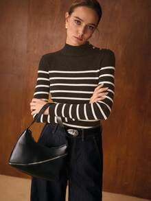 MOTF PREMIUM ELEGANT VERSATILE KNITTED STRIPED SWEATER FOR WOMEN - Coffee Brown - View 5