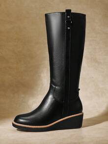 SHUZIA Women's Comfortable Chunky Lug Sole Knee High Boots With Inner Zipper - Black - View 6