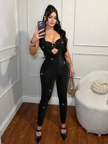 SHEIN SXY 派对性感黑色吊带露背连体裤 - 黑色 - 查看 6