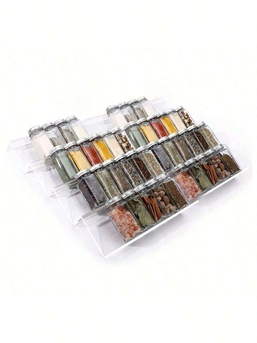SHEIN Basic living 2/4/8pcs Acrylic Spice Shelf Organizer, Adjustable Stacking Step Condiment Jars Storage Rack