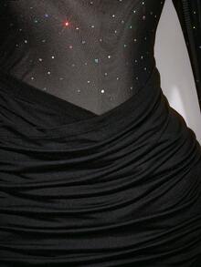 SHEIN ICON 大码女式性感夜店装黑色迷你连衣裙 - 黑色 - 查看 6