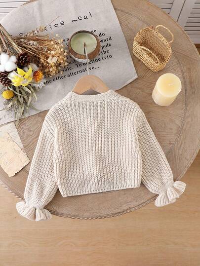 SHEIN 1pc Baby Girls' Casual Minimalist V-Neck Sweater, Apricot Color With Symmetrical Double Pockets, Ruffle Hem And Ribbed Cuffs, Regular Thickness, Soft And Skin-Friendly, Solid Color, Suitable For Everyday Casual, Outdoor, Sports And Play In Spring/Autumn Baby Knitwear Knit Baby Girl Clothes Baby Girl Cardigan Baby Girl Sweater Jacket Apricot Baby Girl Cardigan Apricot Baby Girls Vintage Style Puff Sleeve Baby Girl Cute Sweater Jacket