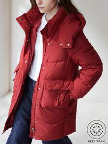 Aveloria Modichic Fashionable Detachable Hat Solid Color Retro Chic Versatile Slimming Padded Coat For Women - Red - View 2