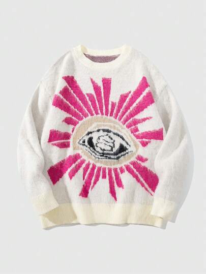 Street Life Jersey holgado de punto con estampado gráfico de moda casual para hombre, otoño/invierno