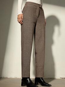 Aveloria Modichic Casual Herringbone Pattern Long Pants, Suitable For Commuting, Autumn/Winter - Brown - View 5