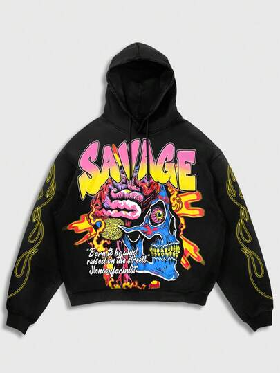 Street Life Sweat-shirt décontracté streetwear pour hommes avec imprimé tête de flamme