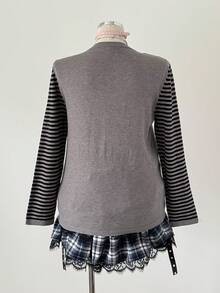 Sunspun Damen Große Größen gestreifter Langarm Einreiher Lässig Strick Cardigan, Herbst - Verschiedenfarbig - Übersicht 2