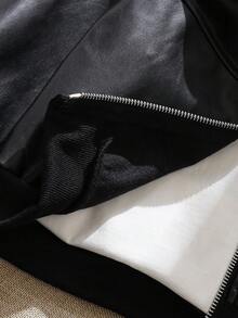 Elladie kids 青少年女孩黑色拉链领罗纹袖口街头酷炫百搭机车 PU 皮革宽松夹克，秋冬