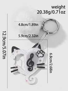 ROMWE Anime 1 件简约可爱休闲时尚精致百搭学院风白色仿皮毛绒球，银链空心心星亚克力波尔卡圆点猫爪猫吉他音符 DIY 星形钥匙扣包饰，适合女性、女孩、姐妹、挚友、情侣、日常穿着、节日礼物 - 彩色 - 查看 8