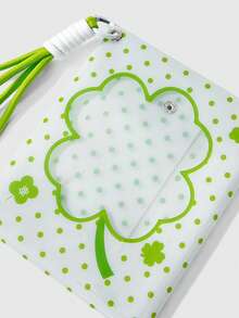 ROMWE 1pc Cute Sweet Lucky Four-Leaf Clover Green Polka Dot Pop Art Plush Doll Bag Charm/Keychain, Anime Snack Bag, Fashionable Minimalist Waterproof Transparent Coin Purse - White - View 3