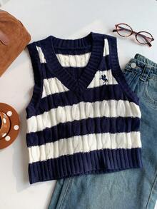 Comfortcana 女士毛衣背心，时尚复古优雅V领刺绣背心，无袖针织休闲上衣，女式秋冬装 - 彩色 - 查看 6