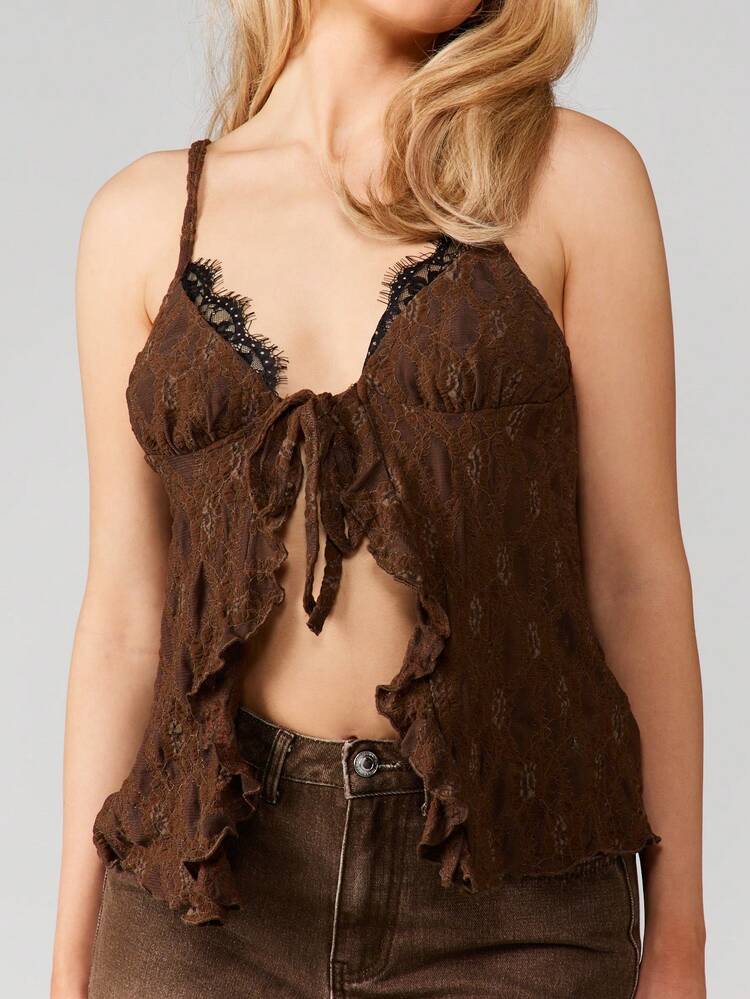 MISSGUIDED フリンジ付きレースタイフロントキャミソール