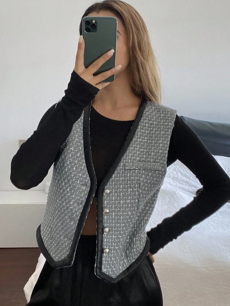 Women's V-Neck Sleeveless Fitted Casual Regular Vest Jacket Vest Women Coats