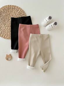 3件套休闲可爱百搭纯色松紧腰针织裤 - 彩色 - 查看 3