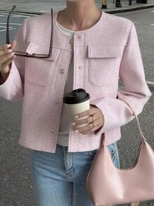 Livesso Veste décontractée et régulière de couleur unie pour femmes, manteaux d'automne pour femmes - Rose bonbon - Voir 1
