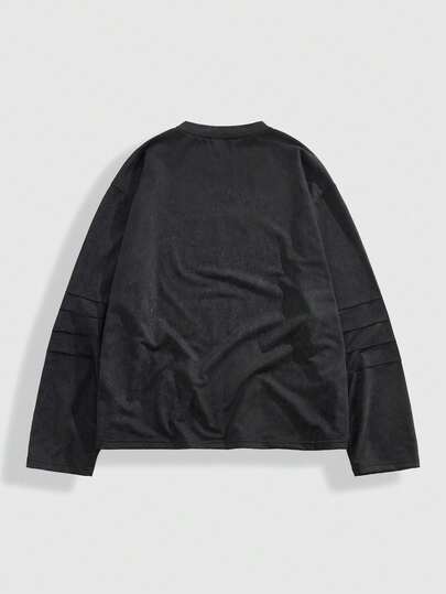 Street Life Camiseta de manga larga de cuello redondo con estampado de letras, de corte holgado y casual para hombre