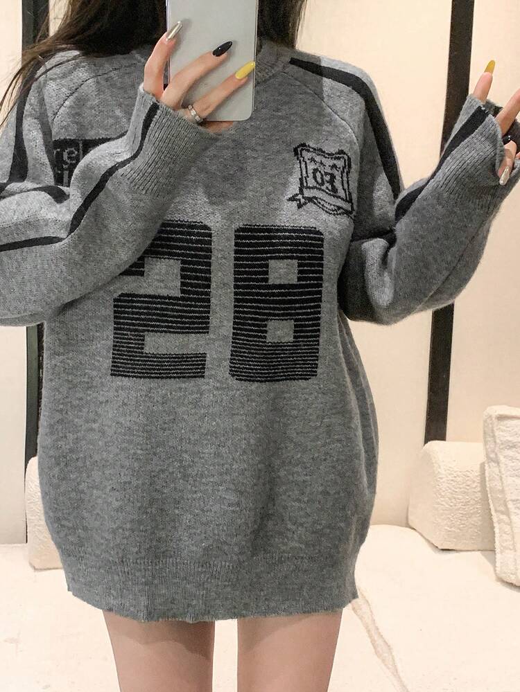 Women's Contrast Color Splicing Letter Pullover Sweater,Long Sleeve Tops,Fall Clothes