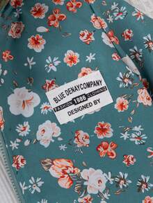 SHEIN Vintaside Kids 復古牛仔女孩可愛碎花連帽夾克 嬰兒女寶寶拉鍊開合保暖內裡休閒時尚冬季外套 新生女嬰 - 綠色 - 查看 4