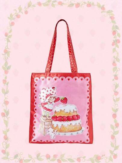 Bolso de tela de satén extra grande con estampado de dibujos animados para mujeres