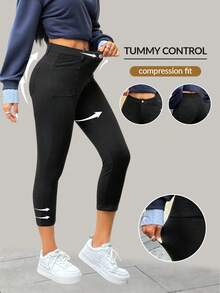 Flexra Women's Solid Color Elastic Skinny Pocket Casual Capri Jeans - Black - View 1