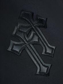 PAVTROS 男士街头时尚两件套，长袖外套和长裤，INS风十字印花搭配十字皮贴，适合日常穿着、外出、运动休闲、上学、派对、音乐节等场合。可作为礼物送给朋友或男友。男士街头服饰系列，时尚套装，秋季必备单品。 - 黑色 - 查看 5
