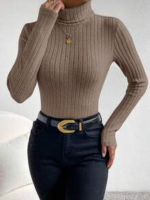 SHEIN Frenchy 长袖高领纹理面料 T 恤