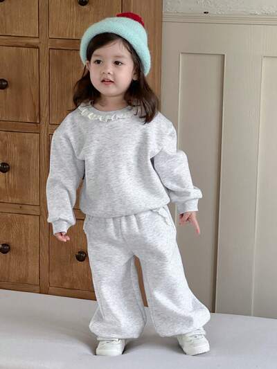 2pcs Baby Girls' Casual Cartoon Print Crew Neck Long Sleeve Sweatshirt And Pants Set, Autumn/Winter Toddler Girls Clothes