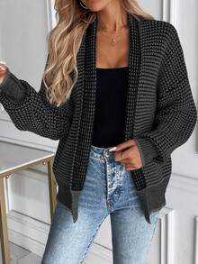 EMERY ROSE New Stylish Ombre Knitted Cardigan Travel Dark Grey Autumn Casual - Dark Grey - View 3