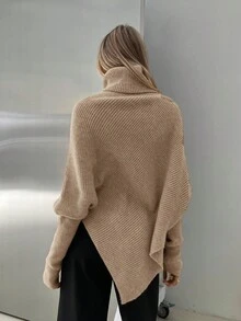 Aloruh Áo len dài trễ vai mới dành cho nữ, màu trắng sữa, thu/đông - Màu Khaki - Xem 3