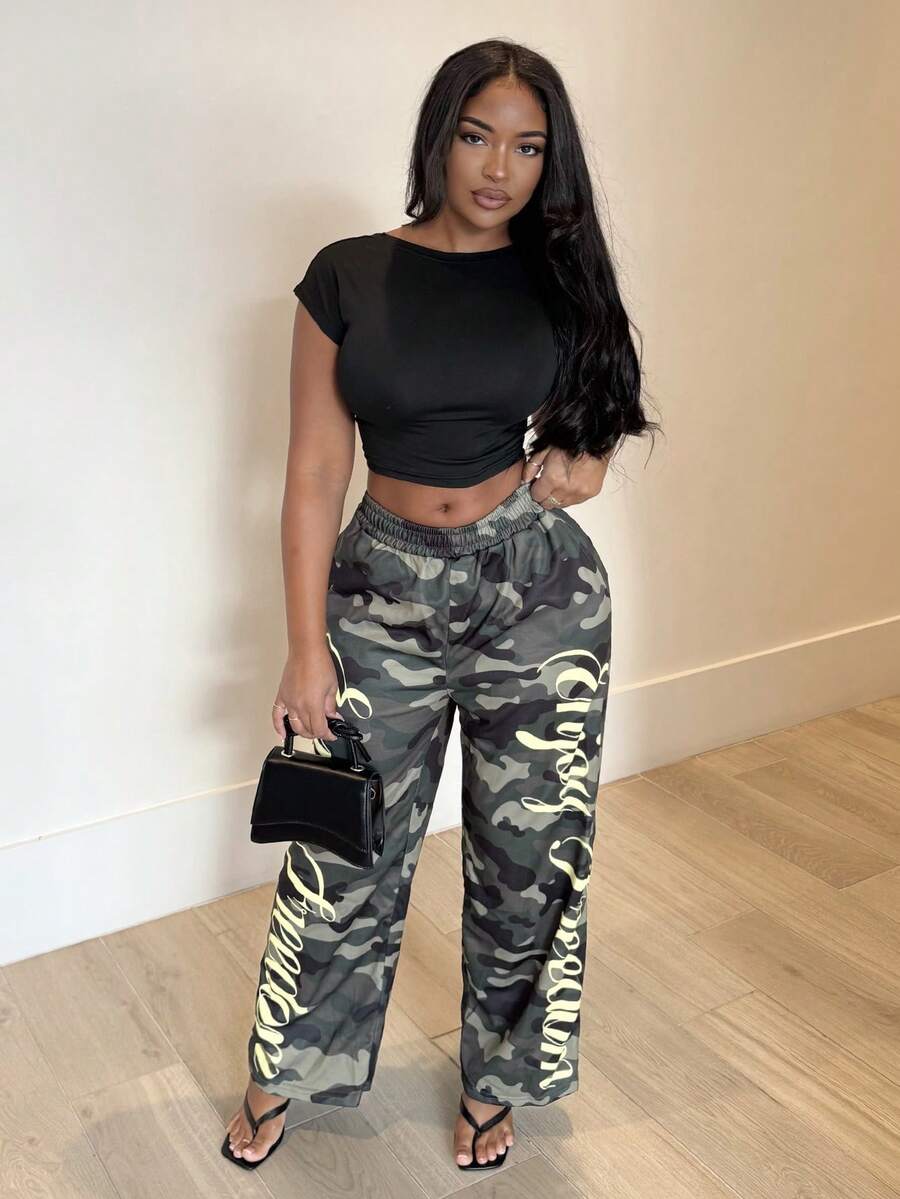 Alexandranx Quần dài in họa tiết Anh cỡ lớn phong cách Punk Rock thời trang đường phố cho nữ, mùa xuân/hè - xanh quân đội - Xem 1