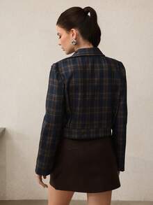 Modelyn Vintage Plaid Collar Zip Up Short  For Women - Multicolor - View 5