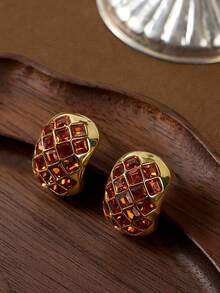 Glisma 18K Gold-PlatedWomen Stud Earrings,Western Jewelry,Old Money,Gemstone,Outfits,Fall/Autumn/Winter,For Mom/Women/Girl/Mother,Premium - Orange - View 6