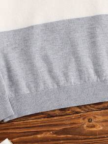 SHEIN Sweater Kasual Lengan Panjang Bergaris Ukuran Besar untuk Anak Laki-laki, Pakaian Musim Gugur dan Musim Dingin untuk Anak Perempuan - Grey - View 5