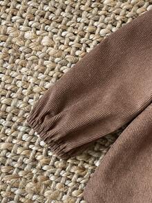 SHEIN 2pcs/Set Baby Girl Infant Toddler Newborn 0-3 Years Old Casual Daily Countryside Style Knitted Ruffled Collar Corduroy Khaki Outfit Set, Autumn/Winter 2pcs Set Toddler Girls Cute Vintage Style Brown Toddler Outfit Girl Two Piece Toddler Girls Dress Shirt And Pants Mocha Baby Clothes Baby Girls Summer Set Brown - Brown - View 5