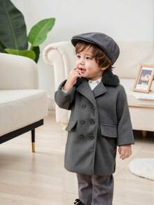 Souflis Souflis Toddler Boys' Patchwork Faux Fur Collar Lapel Mid-Length Trench Coat