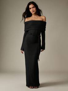 MISSGUIDED Off Shoulder Long Sleeve Knit Maxi Dress Bodycon Evening Formal Party Winter Fall - Black - View 4