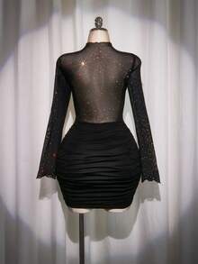 SHEIN ICON 大码女式性感夜店装黑色迷你连衣裙 - 黑色 - 查看 9