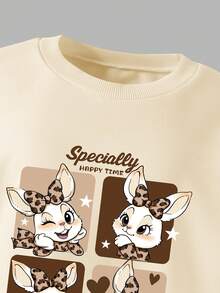 SHEIN 2pcs/Set Baju Sweatshirt dan Legging Motif Kelinci & Leopard Lucu untuk Anak Perempuan, Modis dan Kasual, Cocok untuk Musim Gugur/Musim Dingin - MultiWarna - View 5