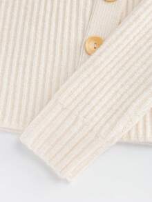 Franclia 2025 French Retro Elegant Casual Old Money Simple Conservative White Sweater Autumn And Winter Women's Sweater Christmas Sweater Halloween Costume Thanksgiving Costume New Year Women's Sweater Diagonally Arranged Multiple Buttons High Collar Lapel Business Commuting Leisure Holiday Long Sleeve Fit Version White Women's Sweater - White - View 5