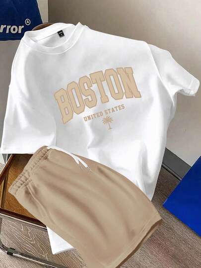 Manfinity Joysei 男士修身针织上衣和梭织短裤套装