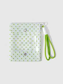 ROMWE 1pc Cute Sweet Lucky Four-Leaf Clover Green Polka Dot Pop Art Plush Doll Bag Charm/Keychain, Anime Snack Bag, Fashionable Minimalist Waterproof Transparent Coin Purse - White - View 4
