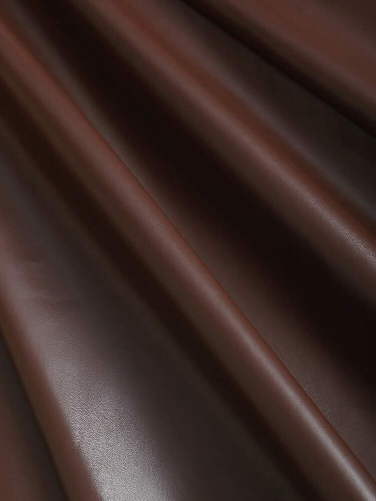 Sweetra Saia Longa Casual Elegante de Couro PU Estilo A-Line, Decoração com Fivela de Metal, Marrom, Mulheres - Castanho - Visão 3